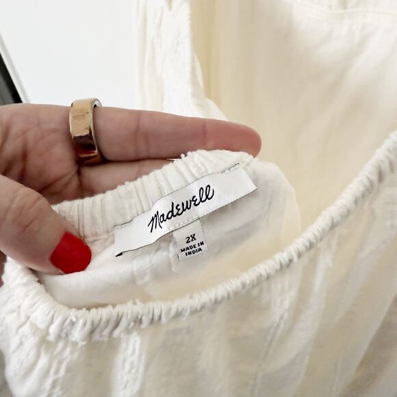 [Madewell] Cream Ruffle Strap Textural Striped Tiered Midi Dress Cutout Back 2X - Picture 11 of 12